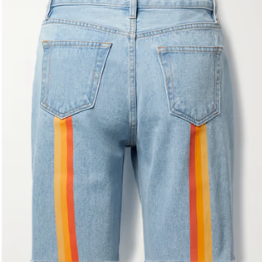 Blue and Red Jean Shorts with Retro-Inspired Design